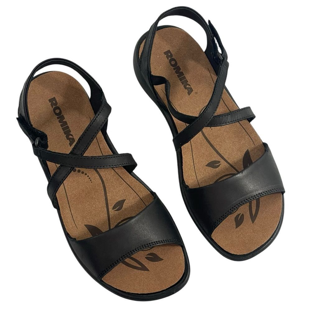 NEW Romika Women’s Ibiza Schwarz Black Leather‎ Casual Ankle Strap Shoes EU 37